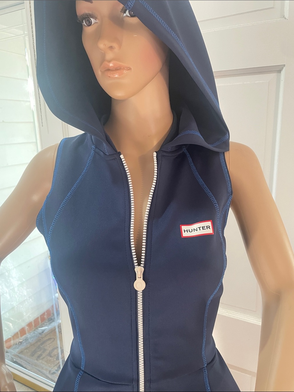 Hunter Navy Sleeveless Hooded Zip Front tennis Dress